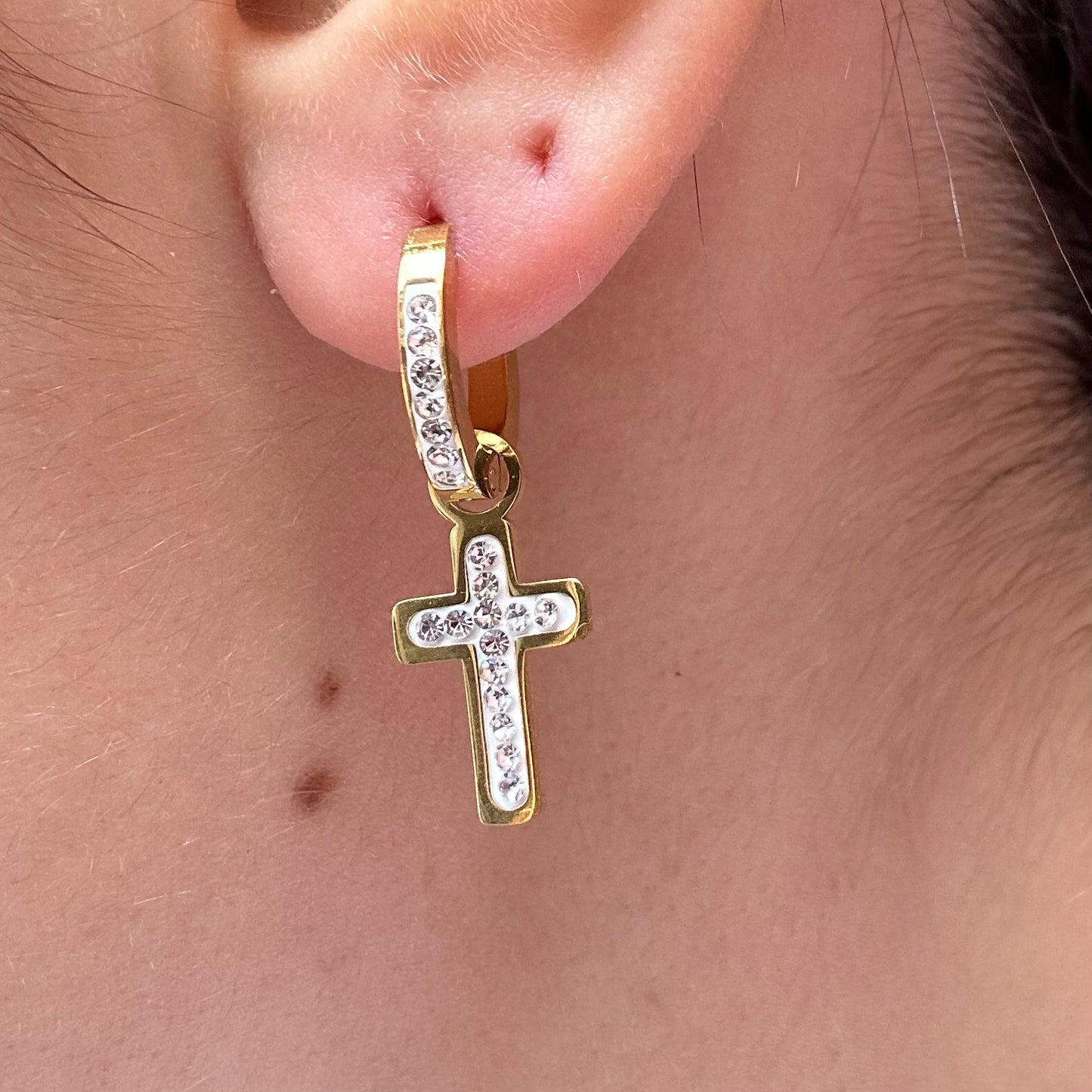 Mono-orecchini Croce strass