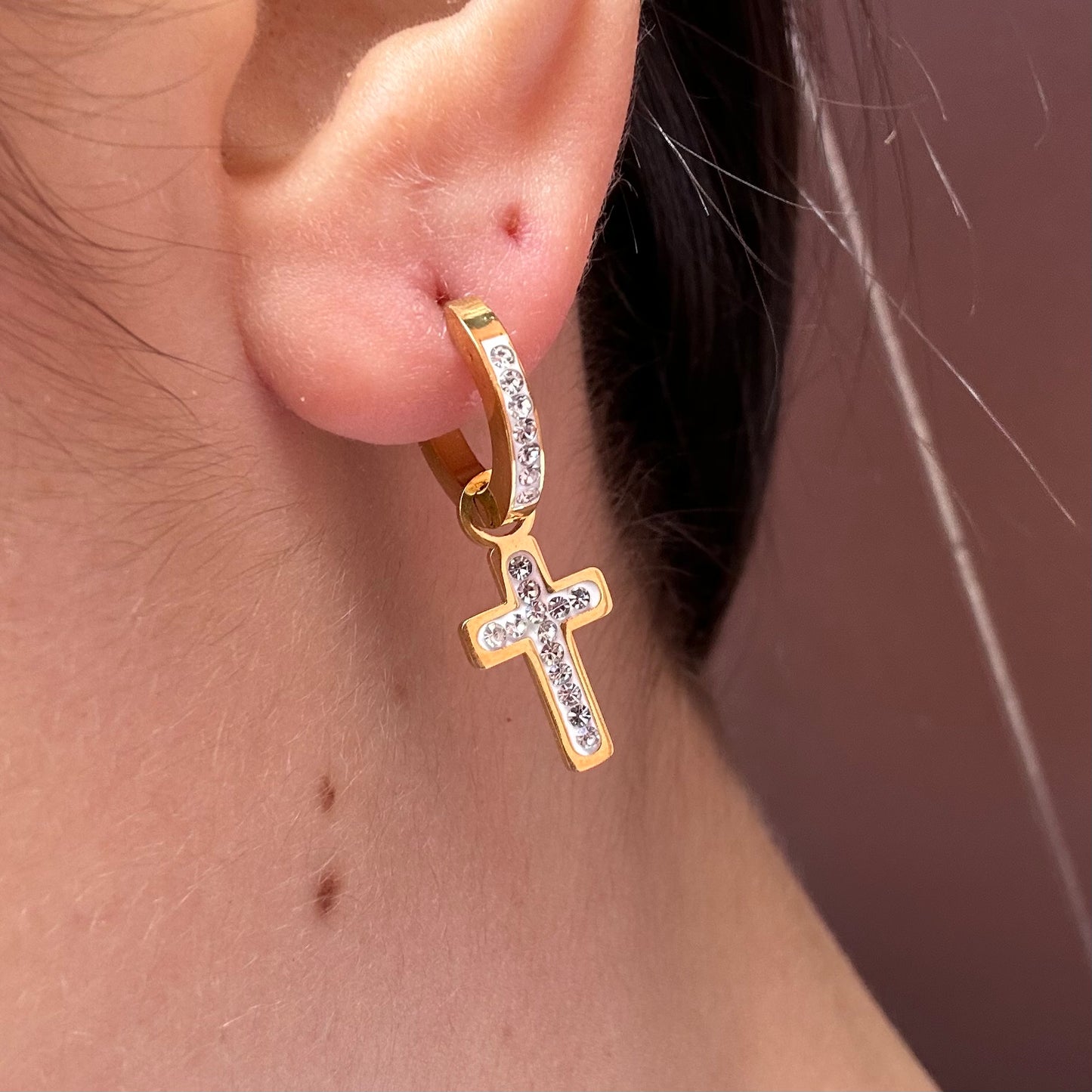 Mono-orecchini Croce strass