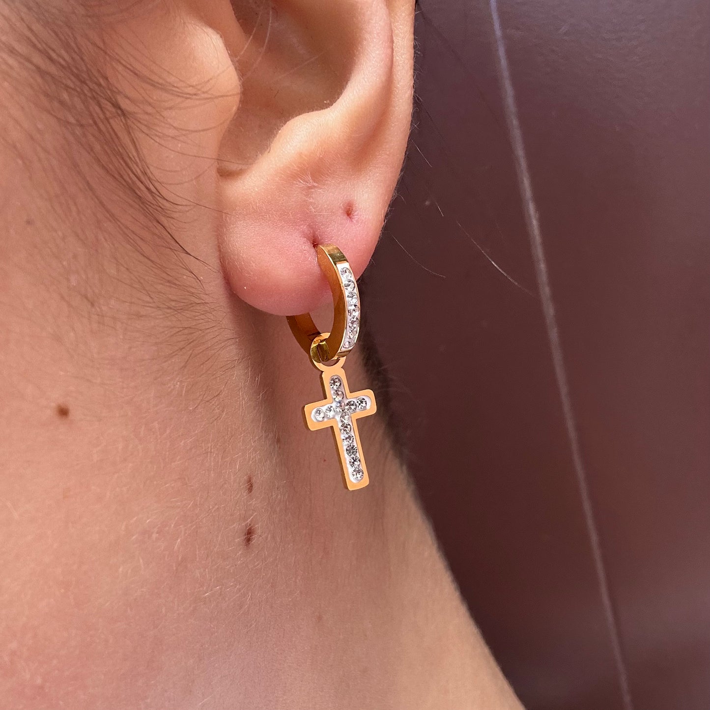Mono-orecchini Croce strass
