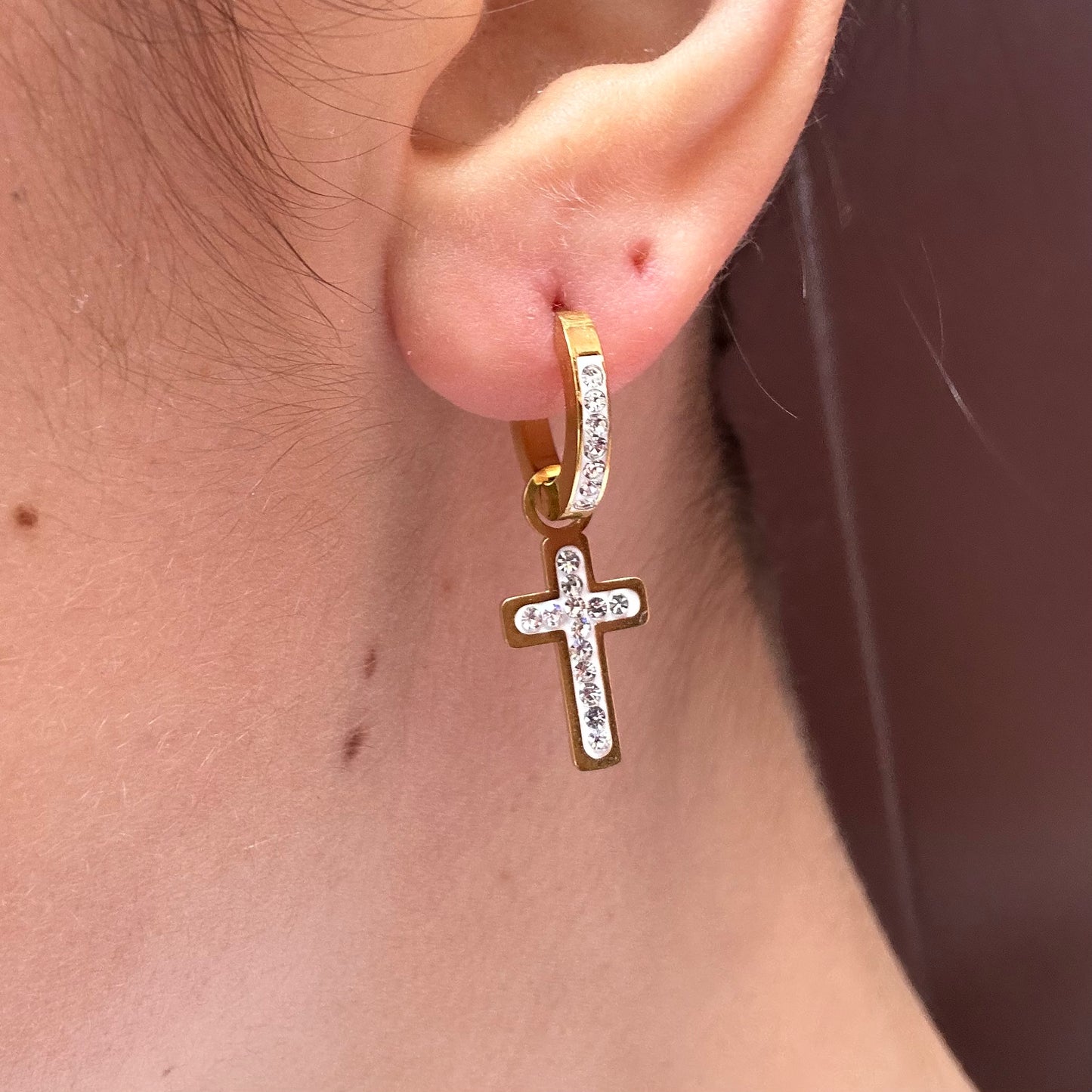 Mono-orecchini Croce strass