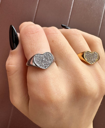 Anello chevalier a cuore con zirconi